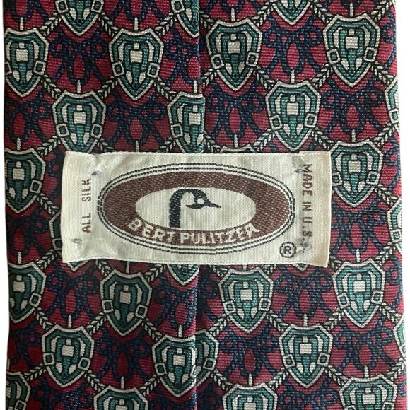 Vintage Bert Pulitzer Silk Tie Equestrian Crest Rope Braid USA Preppy Academia - Picture 2 of 8